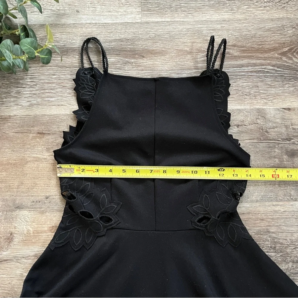 Free People Cha Cha Ponte Knit Black Fit & Flare Dress with Lace Cutout Detail - Picture 15 of 16